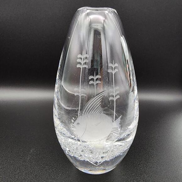 Bleikristall Bud Vase Blown Glass Reverse Bubble Design Fish Vintage Germany - Picture 1 of 5